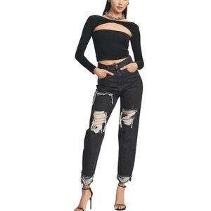 Retrofete Maggie Distressed Straightleg Denim Jeans in Onyx Jet Black